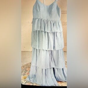 Chic Light Blue Layered Maxi Skirt..Zip-Off to Make it a Mini Dress. Size 16.